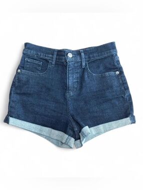 Express High Rise Cuffed Jean Shorts Dark Blue